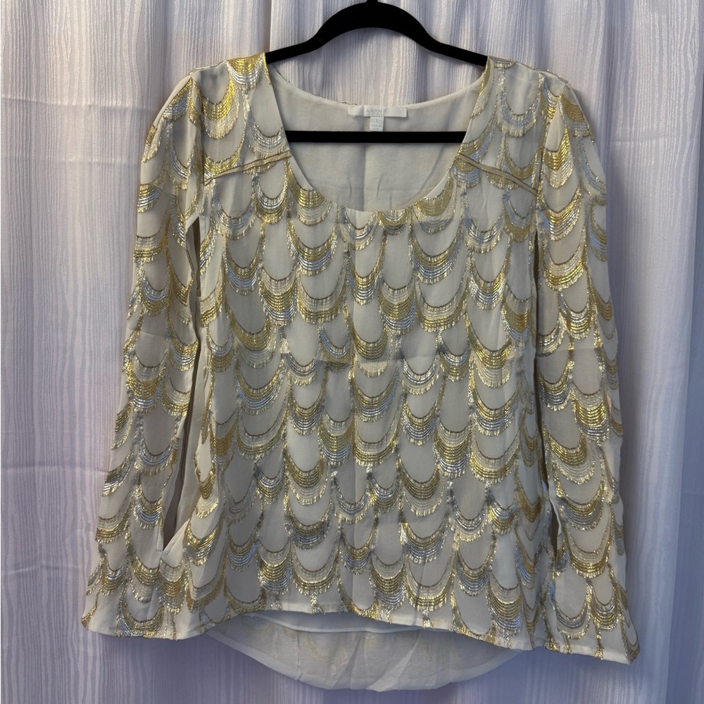 Aryn K Cream and Gold Embellished Blouse